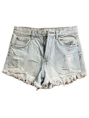 Zara Distressed Shorts TRF Size 2 Light Wash Raw Hem High Rise Denim Shorts